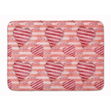 Carolines Treasures Watercolor Red Striped Hearts Machine Washable Memory Foam Mat BB7567RUG